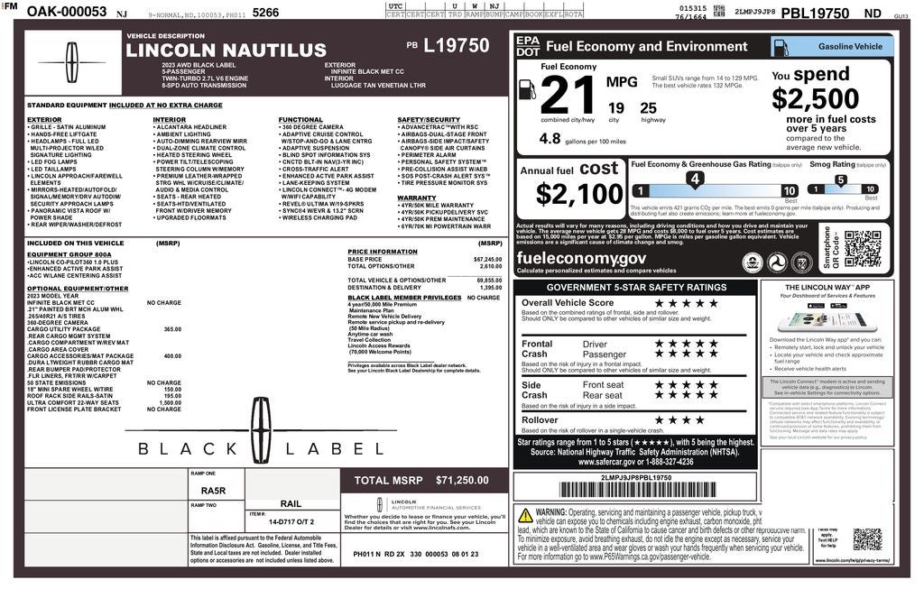 2023 Lincoln Nautilus Black Label AWD | Pano Roof | 360 Cam | Ultra Comfort Pkg