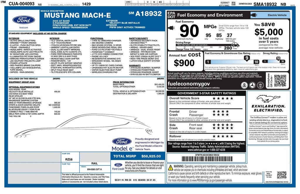 2025 Ford Mustang Mach-E GT AWD | Glass Roof | 360 Cam | GT Perform Upgrade