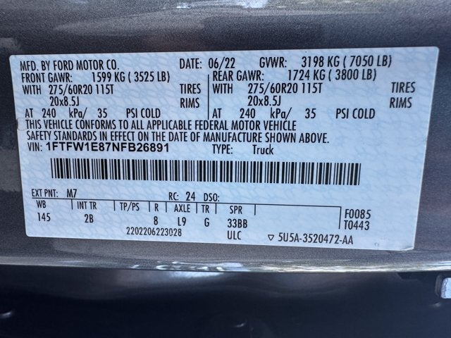 2022 Ford F-150 Lariat | Pano Roof | Black Pkg | Sport Pkg | 360 Camera