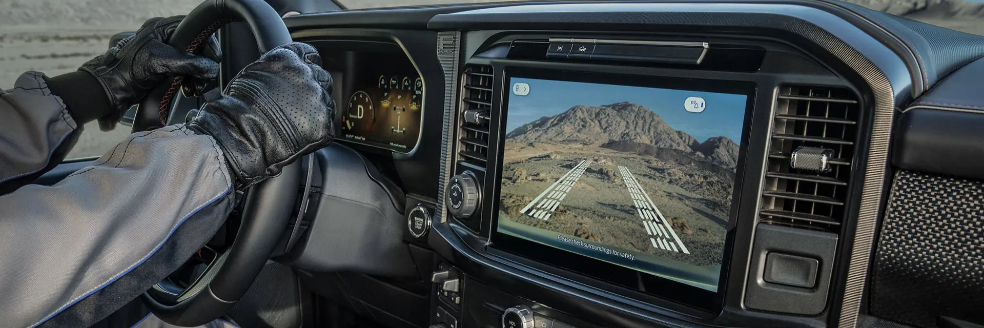 Passenger's perspective inside a Ford F-150 cabin
